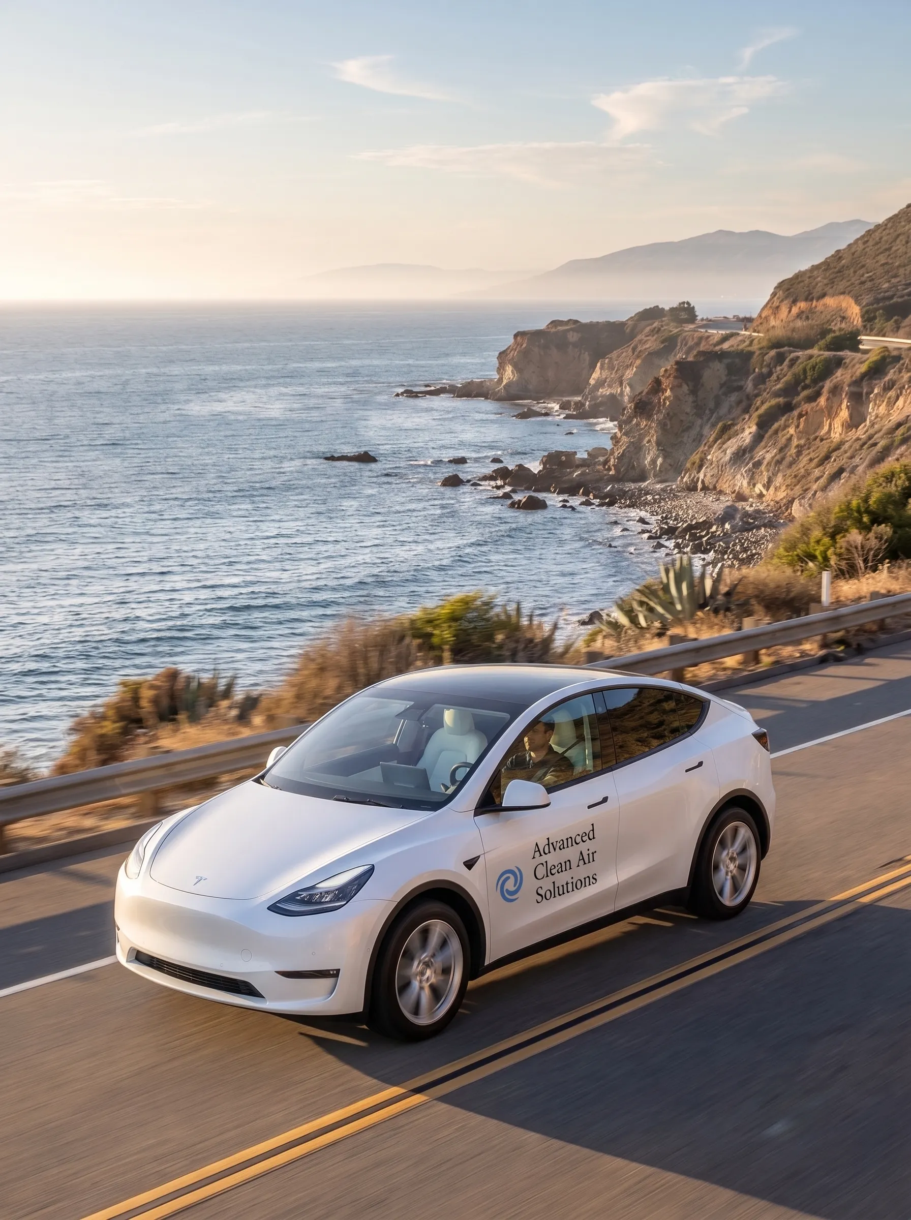 Advanced Clean Air Solutions van driving along the Central Coast highway
