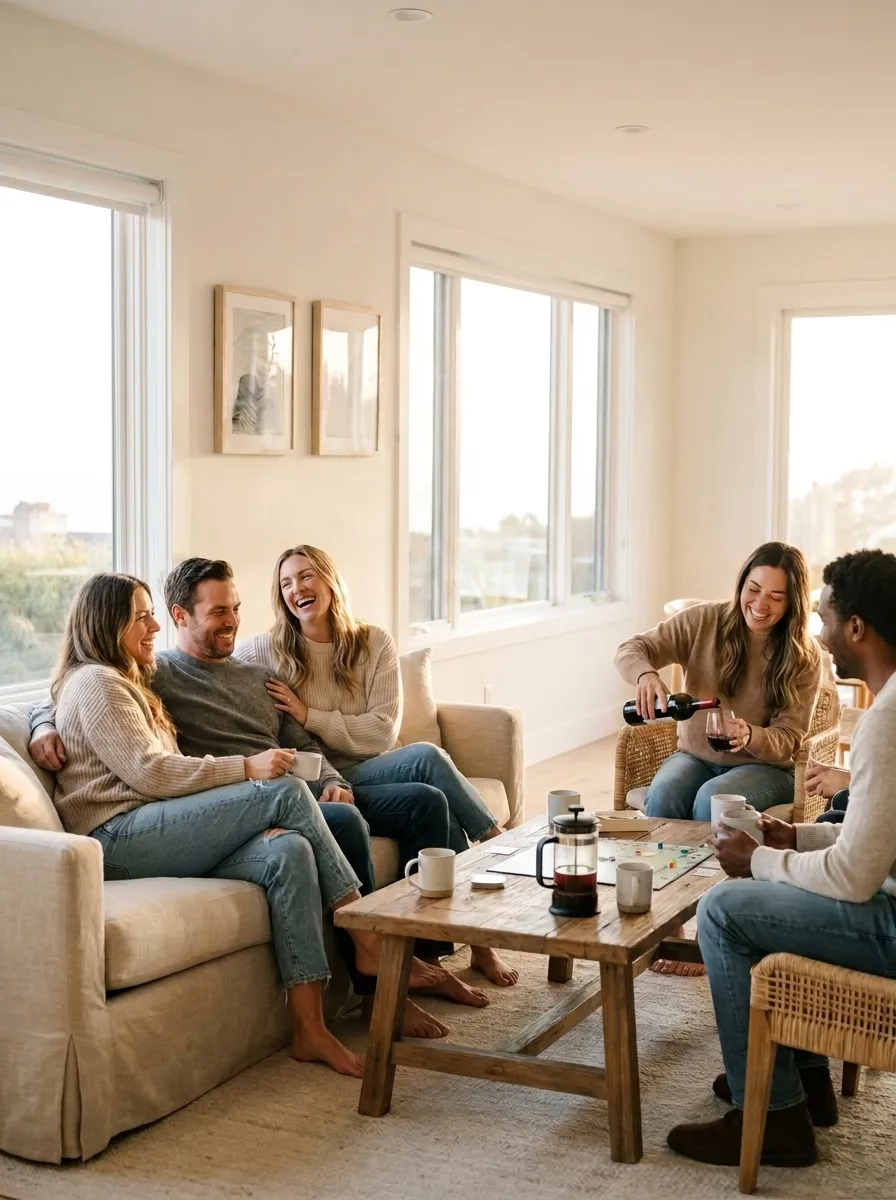Friends relaxing together in a living room