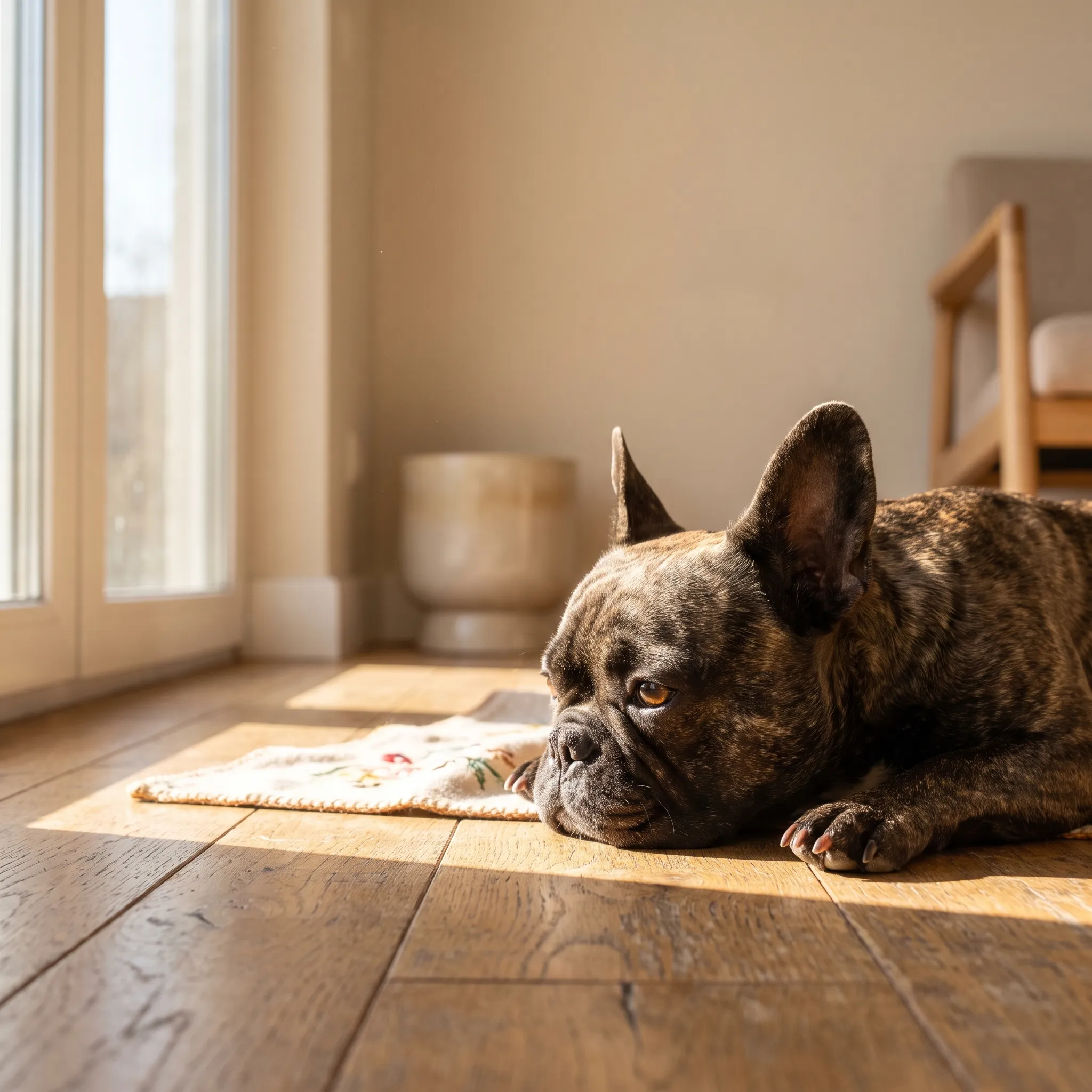 Dog resting at home while indoor air quality is tested
