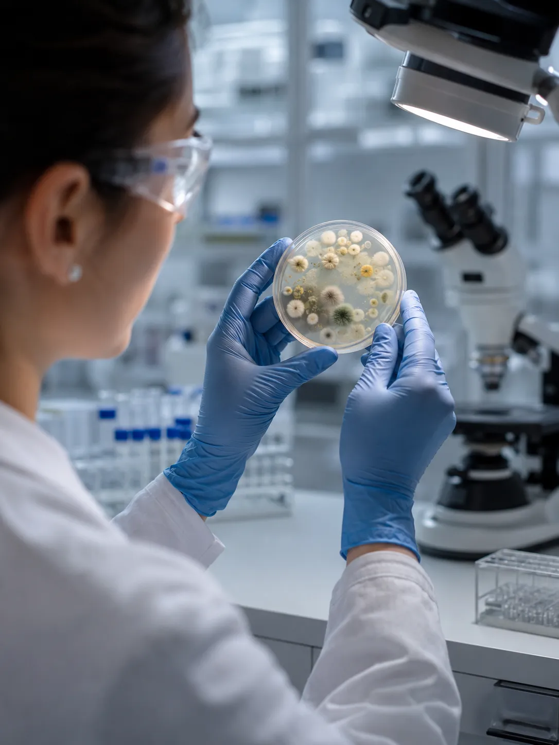 Petri dish sample being analyzed for mold in a laboratory