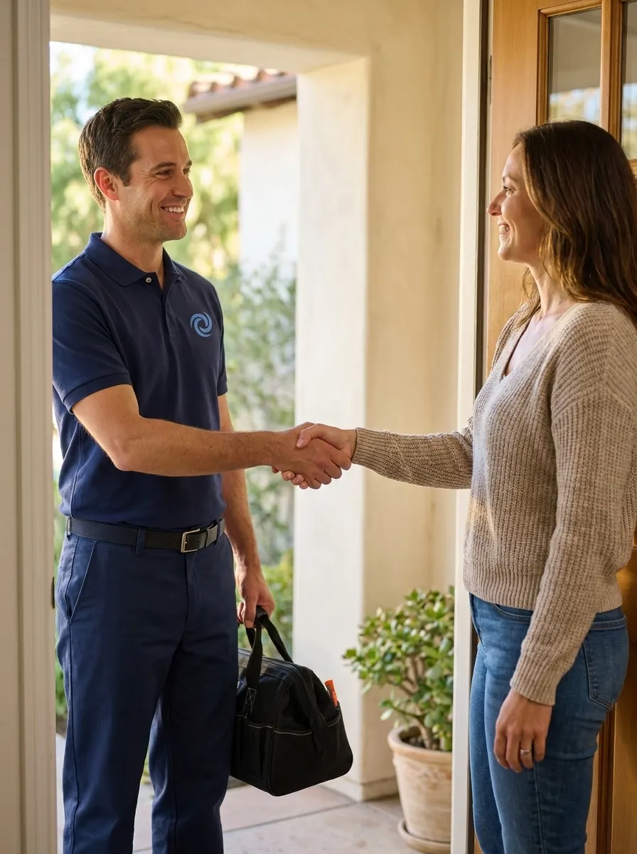 Certified inspector reviewing mold test results with a homeowner
