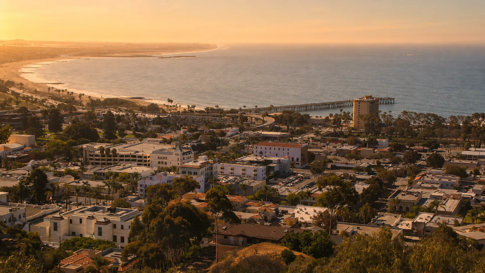 Aerial view of homes along the Santa Barbara coastline