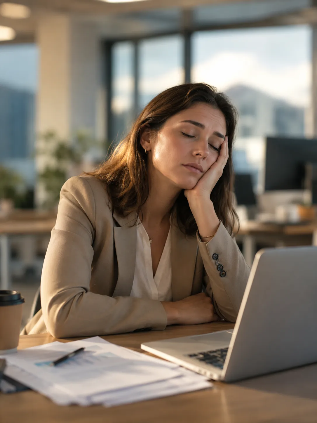 Tired employee affected by poor indoor air quality at work